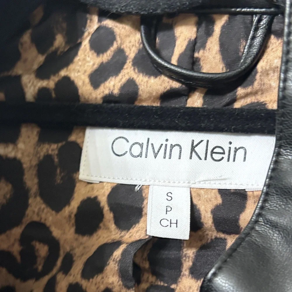 Calvin Klein Black Leather Jacket with Gold Accents - Picture 2 of 7
